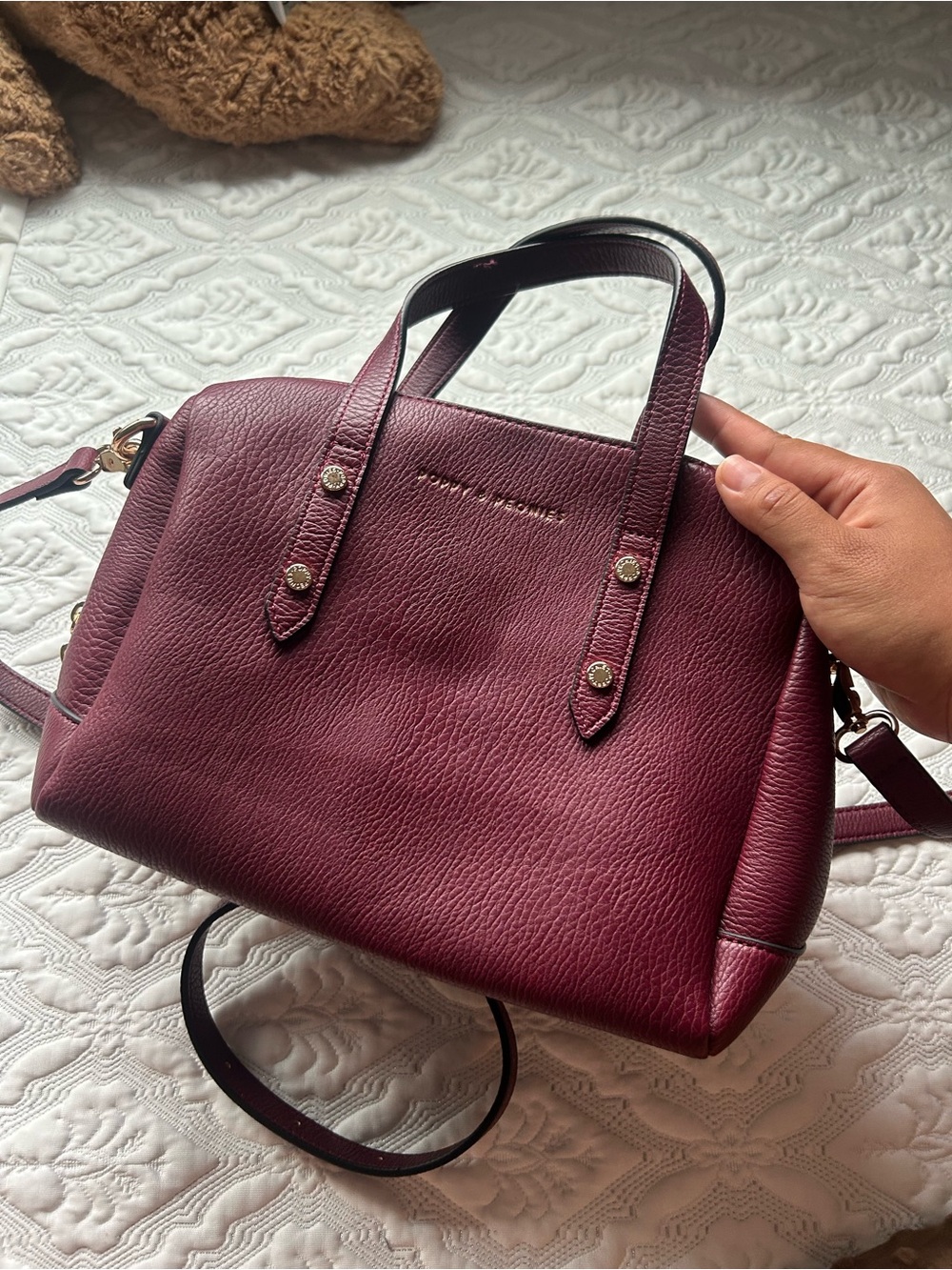 POPPY & PEONIES Burgundy Leather Satchel Bag